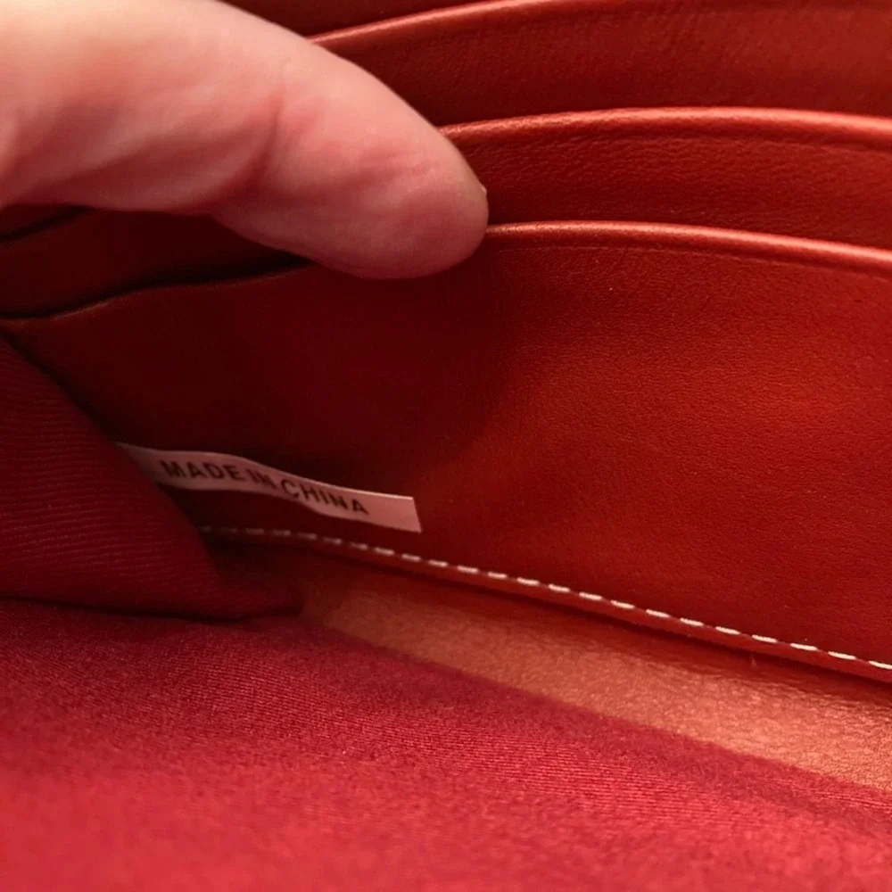 NWT Besso Red‎ Leather Wallet Double Clasp Pockets Zip Top Contrast Stitching